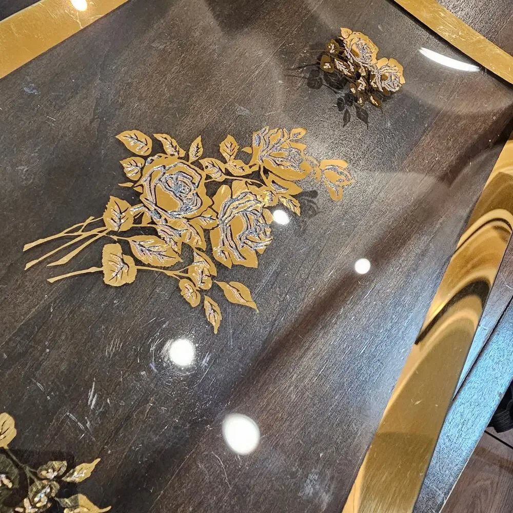 Glass Tray with Gold Trim and Raised Flowers
